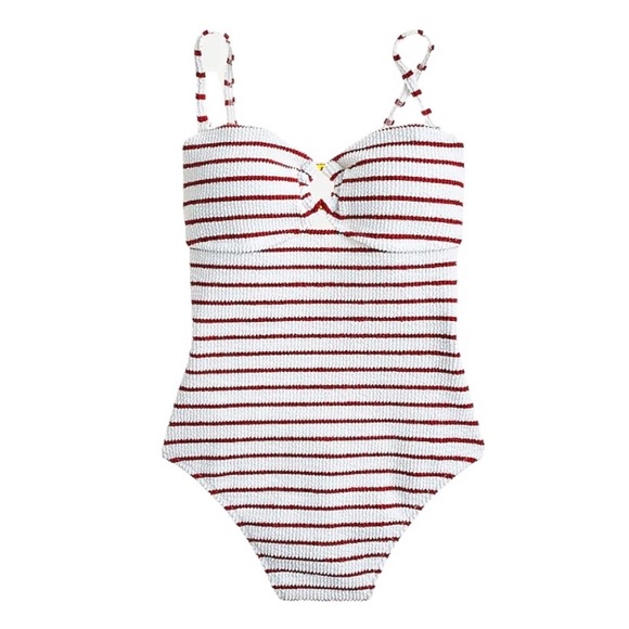 J. Crew Other - New J Crew Scrunchie Ring Bandeau One Piece Swimsuit in Red White Stripe…